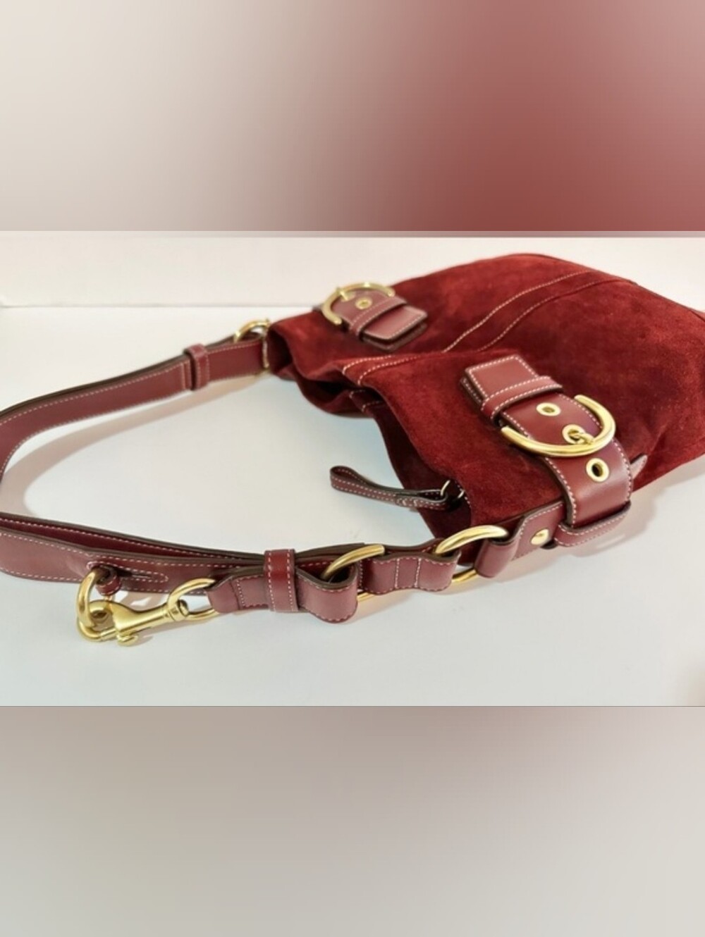 Coach Vintage (2006) Red/Burgundy Suede Soho Buckle Shoulder Crossbody NWT - Picture 14 of 15